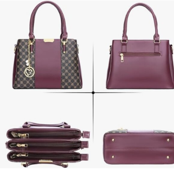 3 Zippered Compartments Handbag Women Top Handle Satchel Shoulder Ladies Bag - Picture 2 of 3